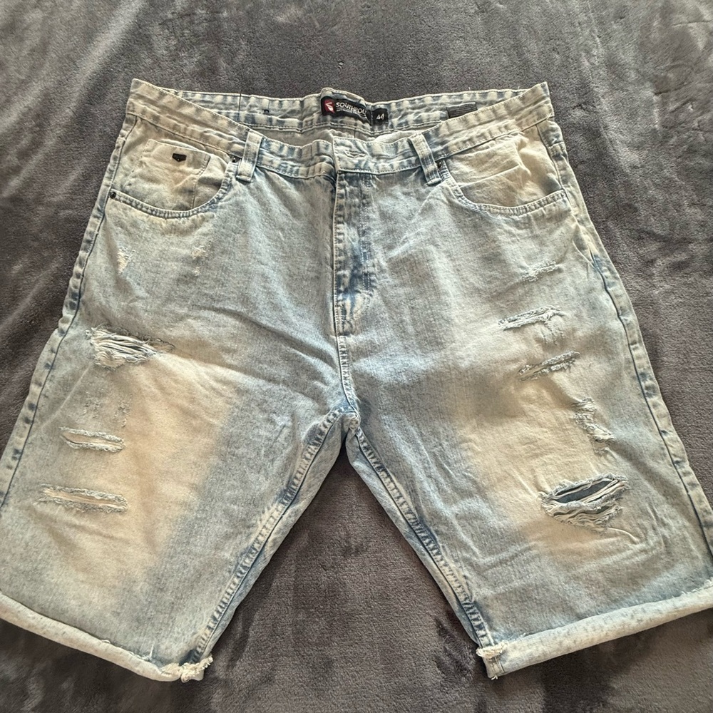 Blue Jean Shorts with Distressed Vintage Look